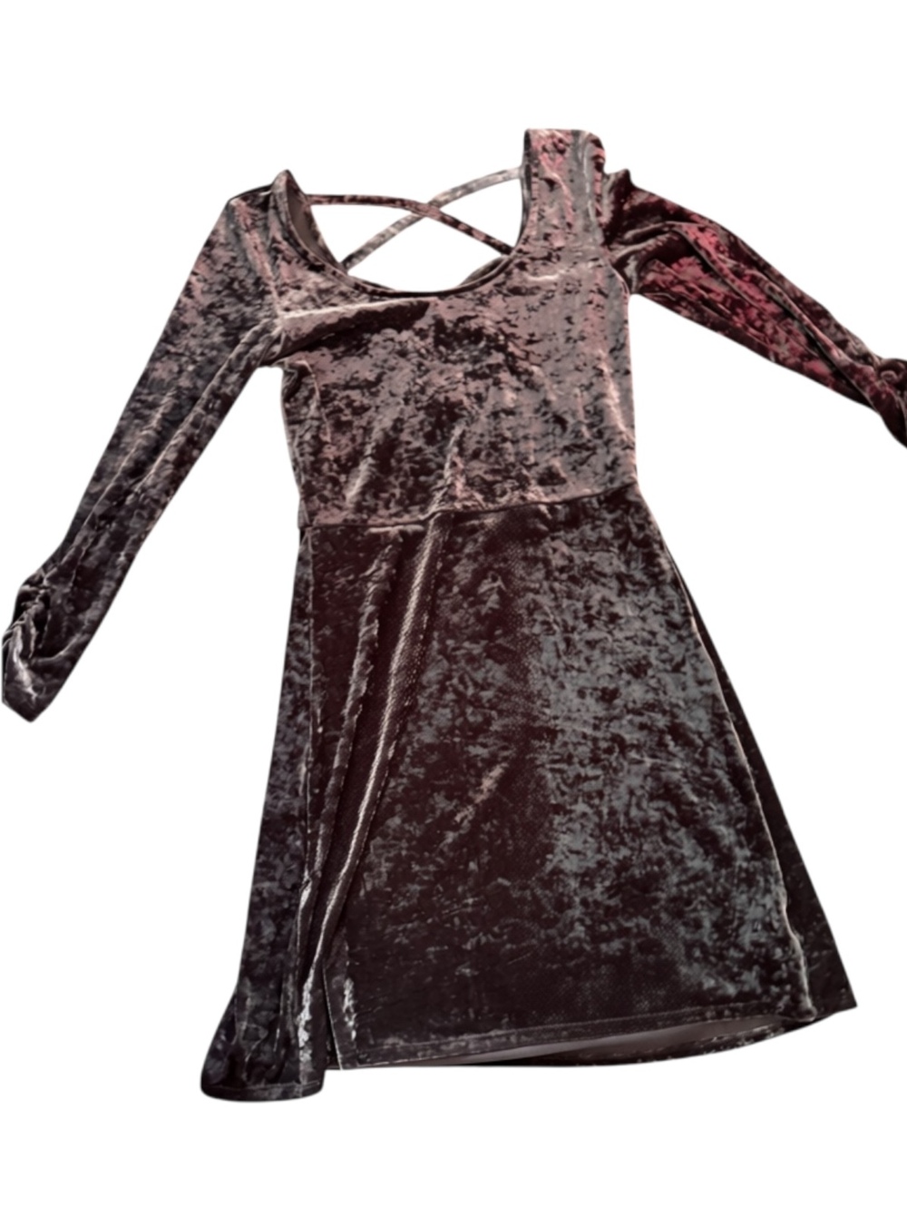 Womens Crushed Velvet Dress Black Purple Bell Sleeve Gothic Y2K Open Back